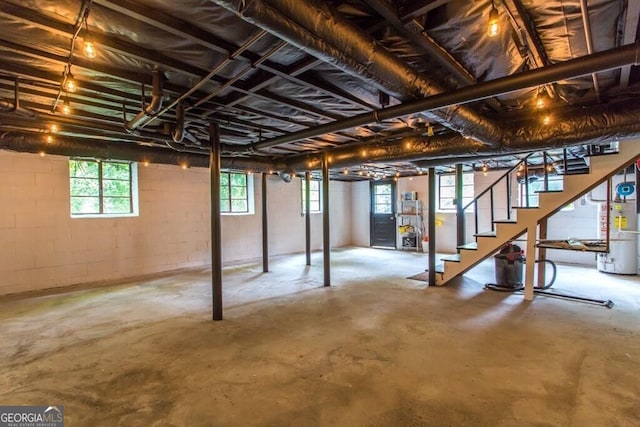 6715 Wright Rd, Sandy Springs, GA 30328 - below grade area with gas water heater and stairs