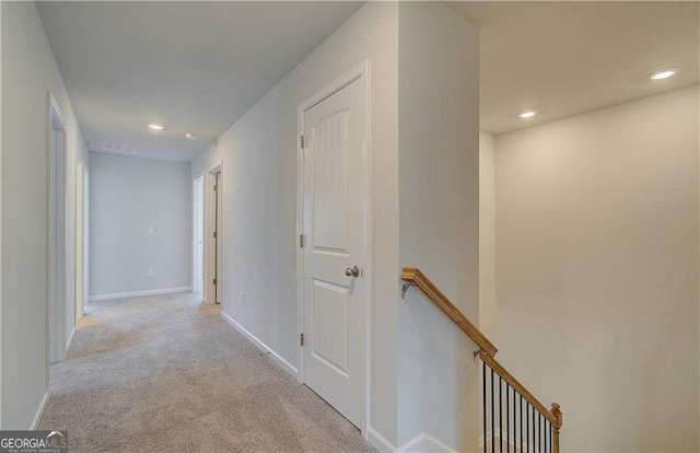 2525 Dixon Pl, Lawrenceville, GA 30045 - hallway featuring an upstairs landing, carpet flooring, baseboards, and recessed lighting