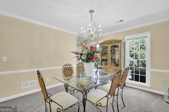 985 Laurel Springs Ln, Marietta, GA 30064 - carpeted dining area with a chandelier, a textured ceiling, and crown molding
