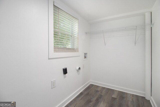 2537 Baker Rd NW, Atlanta, GA 30318 - washroom featuring hookup for a washing machine, dark wood-style floors, and baseboards