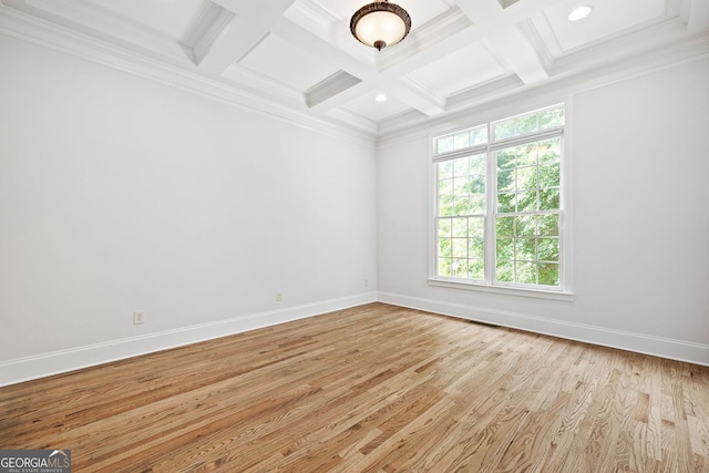 576 Cliftwood Ct, Sandy Springs, GA 30328 - unfurnished room featuring coffered ceiling, ornamental molding, beamed ceiling, light wood-style flooring, and recessed lighting