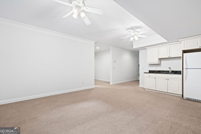 576 Cliftwood Ct, Sandy Springs, GA 30328 - unfurnished living room featuring ceiling fan, crown molding, light carpet, and recessed lighting