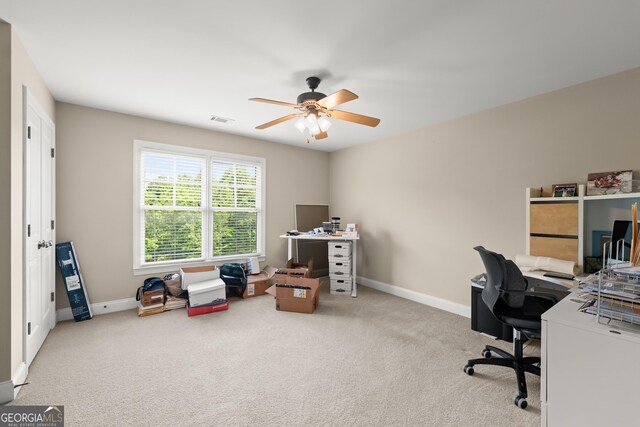 541 Brown Dr, Clermont, GA 30527 - office area with carpet, a ceiling fan, and baseboards