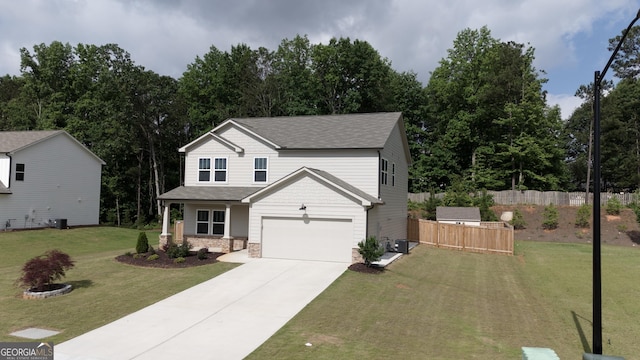 272 Broadstone Blvd, Acworth, GA 30101 - traditional-style home featuring concrete driveway, a garage, stone siding, and a shingled roof