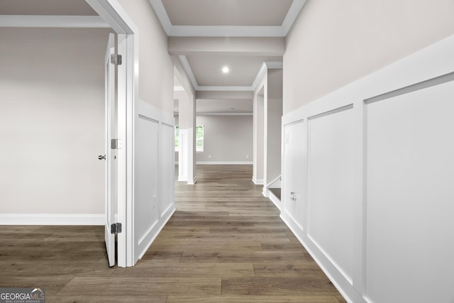 272 Broadstone Blvd, Acworth, GA 30101 - hall with wood finished floors, ornamental molding, and recessed lighting