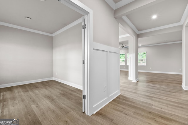 272 Broadstone Blvd, Acworth, GA 30101 - unfurnished room with crown molding, wood finished floors, baseboards, a ceiling fan, and recessed lighting
