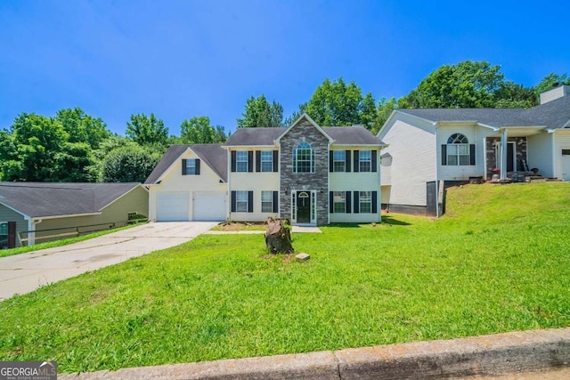 3283 Sugar Creek Falls Ave SE, Atlanta, GA 30316 - colonial house featuring driveway, stone siding, and a front lawn