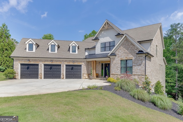 4781 Falling Brook Dr, Flowery Branch, GA 30542 - view of front of property featuring driveway, a front yard, an attached garage, and brick siding