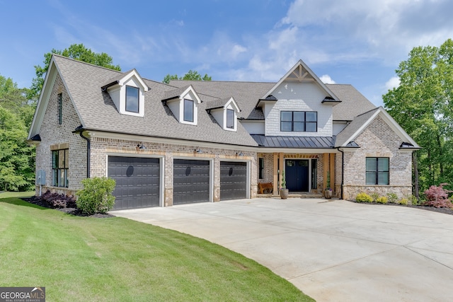 4781 Falling Brook Dr, Flowery Branch, GA 30542 - view of front of house featuring driveway, a front lawn, brick siding, and roof with shingles
