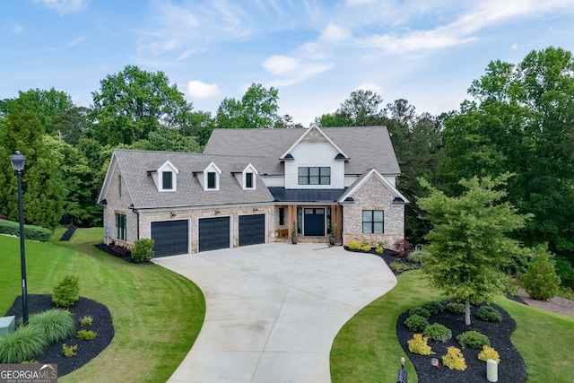 4781 Falling Brook Dr, Flowery Branch, GA 30542 - view of front of property with concrete driveway, a front lawn, a shingled roof, brick siding, and view of scattered trees