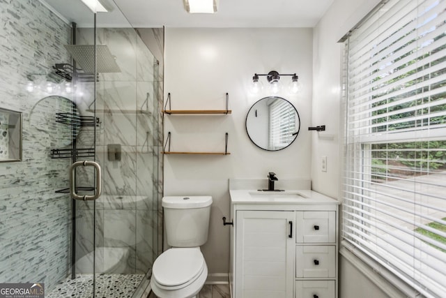 232 Apple Branch Dr, Woodstock, GA 30188 - bathroom with vanity, a marble finish shower, and toilet