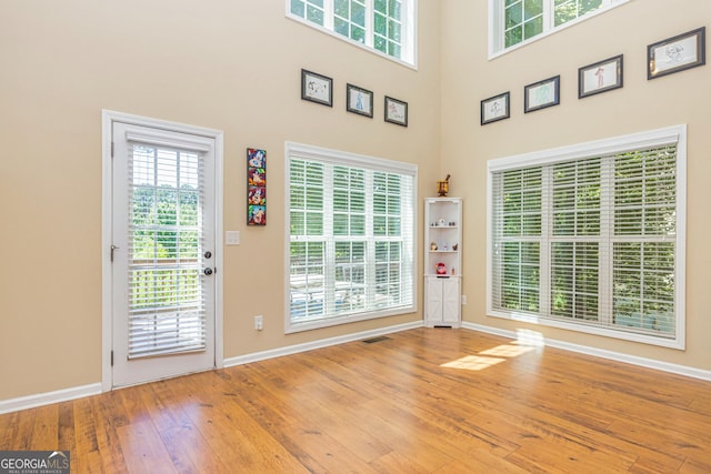 111 Portico Pl, Newnan, GA 30265 - foyer entrance featuring baseboards, wood-type flooring, plenty of natural light, and a towering ceiling