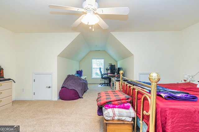111 Portico Pl, Newnan, GA 30265 - carpeted bedroom with a ceiling fan and vaulted ceiling