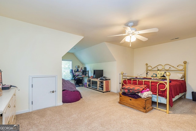 111 Portico Pl, Newnan, GA 30265 - carpeted bedroom featuring a ceiling fan and vaulted ceiling