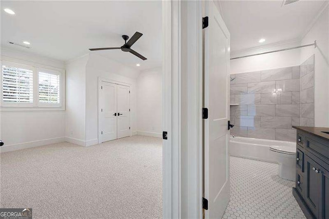 1830 Maple St, Carrollton, GA 30117 - full bath featuring a ceiling fan, toilet, vanity, recessed lighting, and baseboards