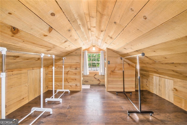 345 Davis Rd W, Fairmount, GA 30139 - additional living space with wood ceiling, wood walls, hardwood / wood-style floors, and lofted ceiling
