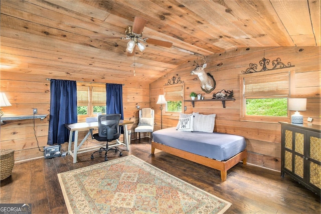 345 Davis Rd W, Fairmount, GA 30139 - bedroom with lofted ceiling, multiple windows, wood walls, wooden ceiling, and hardwood / wood-style flooring