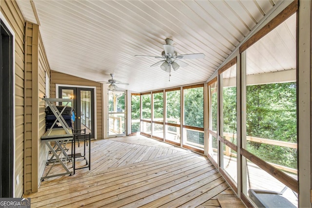 345 Davis Rd W, Fairmount, GA 30139 - unfurnished sunroom with ceiling fan, lofted ceiling, healthy amount of natural light, and french doors