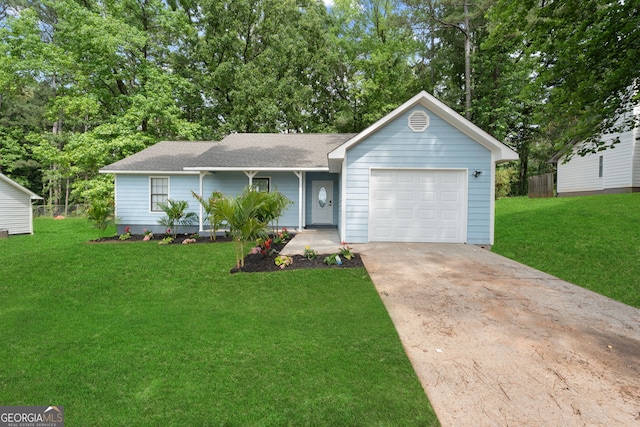 226 Old Atlanta Rd, Stockbridge, GA 30281 - single story home with driveway, an attached garage, a front yard, and roof with shingles