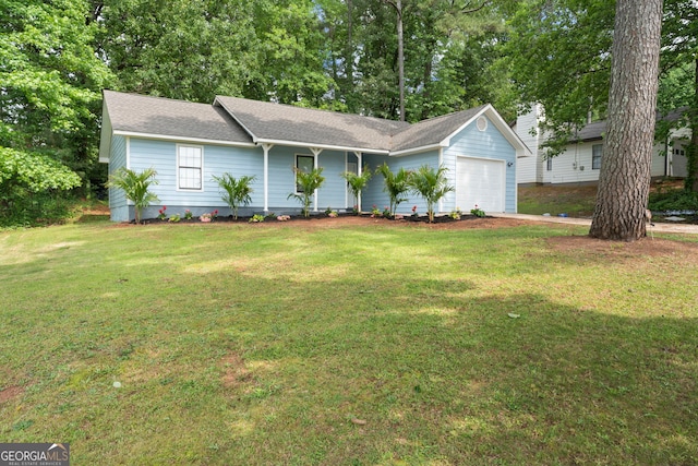 226 Old Atlanta Rd, Stockbridge, GA 30281 - ranch-style house with a front lawn, a garage, and a shingled roof
