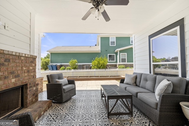 4044 Andover Cir, Mcdonough, GA 30252 - view of patio featuring an outdoor living space with a fireplace and a ceiling fan