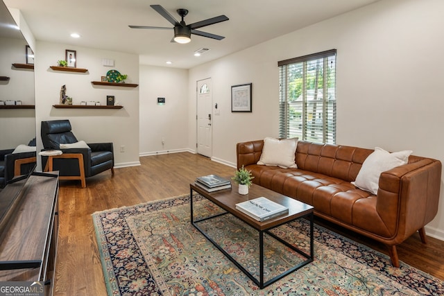 429 Deckner Ave SW, Atlanta, GA 30310 - living room with ceiling fan, wood finished floors, recessed lighting, and baseboards