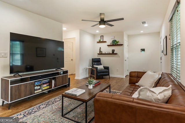 429 Deckner Ave SW, Atlanta, GA 30310 - living area with wood finished floors, a ceiling fan, baseboards, and recessed lighting