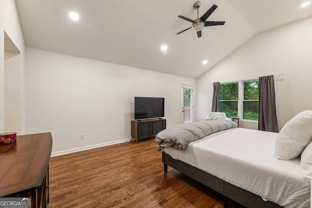 429 Deckner Ave SW, Atlanta, GA 30310 - bedroom featuring recessed lighting, wood finished floors, high vaulted ceiling, a ceiling fan, and baseboards