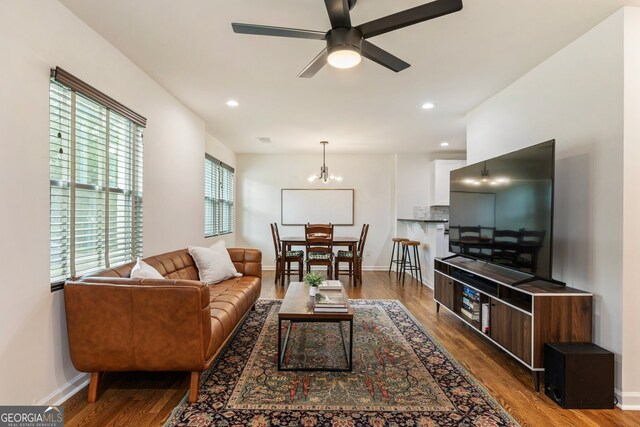 429 Deckner Ave SW, Atlanta, GA 30310 - living room featuring wood finished floors, ceiling fan, baseboards, and recessed lighting