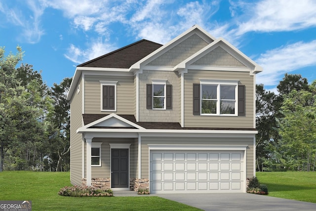 237 Orion Dr, Dalton, GA 30720 - craftsman-style home with a garage, a front yard, concrete driveway, and stone siding