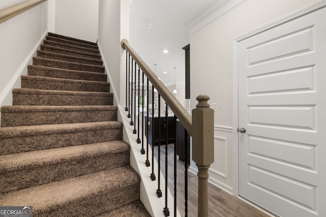 237 Orion Dr, Dalton, GA 30720 - stairs with wood finished floors and recessed lighting