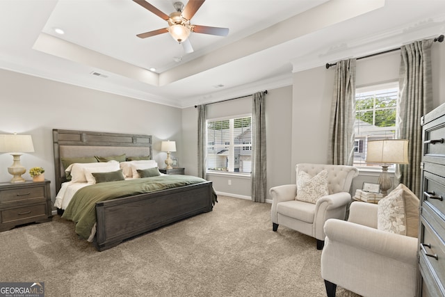 237 Orion Dr, Dalton, GA 30720 - bedroom featuring a raised ceiling, light carpet, crown molding, baseboards, and recessed lighting