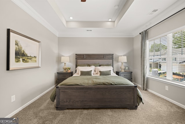 237 Orion Dr, Dalton, GA 30720 - bedroom featuring carpet flooring, a raised ceiling, recessed lighting, baseboards, and crown molding