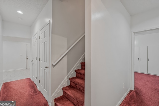 3524 Forest Downs Cv, Decatur, GA 30034 - stairs with carpet flooring, baseboards, recessed lighting, and tile patterned floors