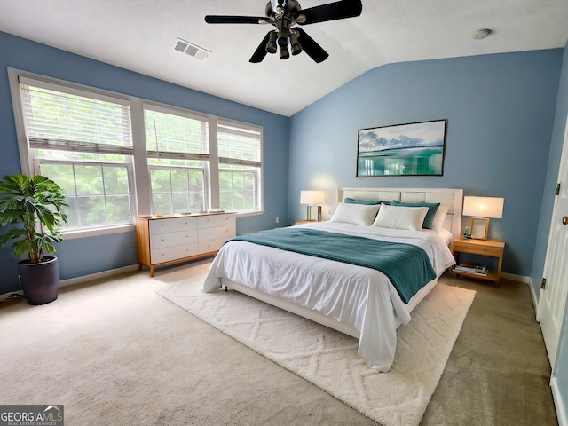 10900 Wittenridge Dr Unit H8, Alpharetta, GA 30022 - carpeted bedroom featuring vaulted ceiling, baseboards, and ceiling fan