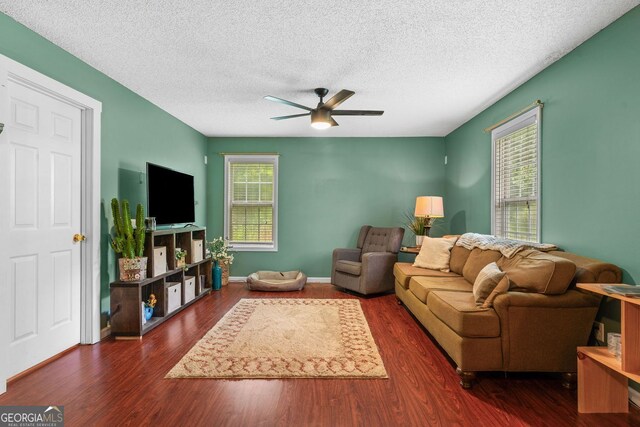 226 White Pine Way, Jasper, GA 30143 - living room with wood finished floors, a ceiling fan, a textured ceiling, and baseboards
