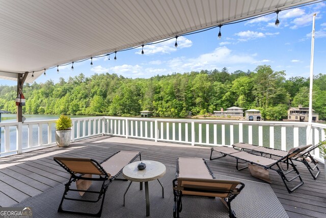 1431 Tame Turkey Rd, Lakemont, GA 30552 - wooden terrace featuring a water view and a forest view