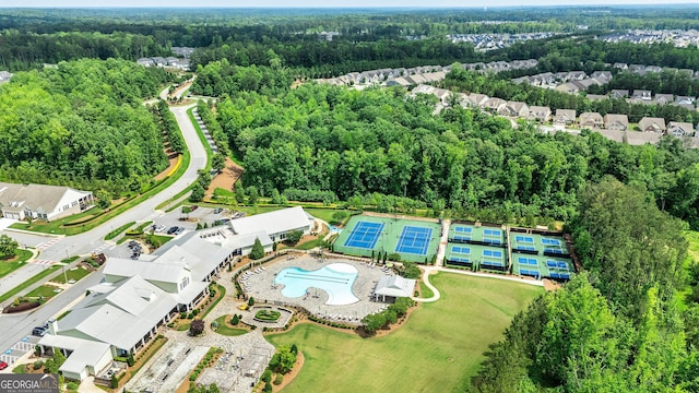 123 Mulberry Ct, Peachtree City, GA 30269 - bird's eye view of a pool area and a forest