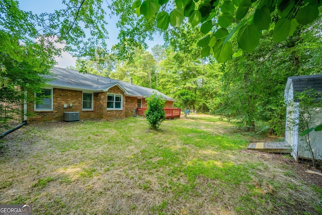 299 Fieldview Dr, Auburn, GA 30011 - view of green lawn with central AC and a deck