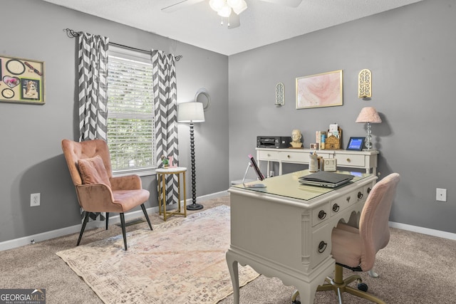230 Hannah Dr, Colbert, GA 30628 - office space featuring a ceiling fan, carpet flooring, and baseboards