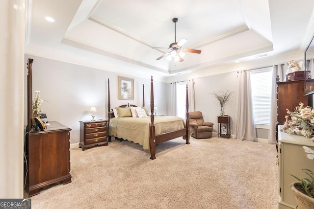 215 Wilsons Creek Bnd, Bonaire, GA 31005 - bedroom with a raised ceiling, carpet flooring, baseboards, and a ceiling fan