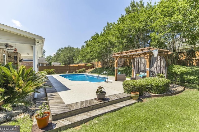 215 Wilsons Creek Bnd, Bonaire, GA 31005 - view of pool featuring a pergola, a ceiling fan, and a patio