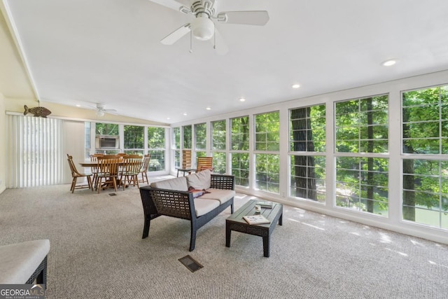3644 Bert Dr, Gainesville, GA 30506 - sunroom / solarium featuring ceiling fan, carpet floors, recessed lighting, and vaulted ceiling