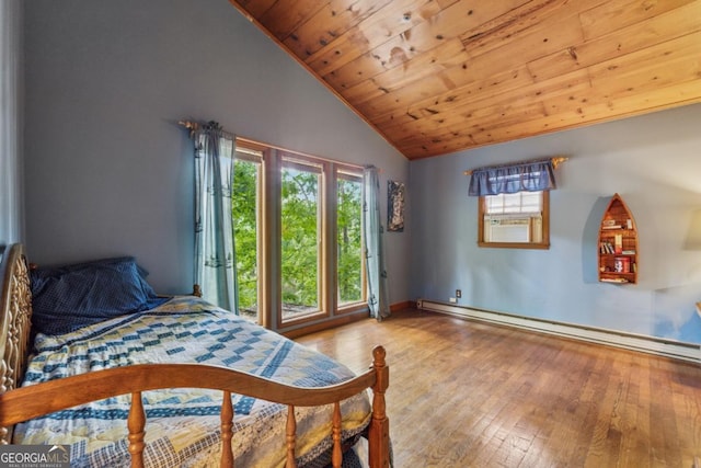 3644 Bert Dr, Gainesville, GA 30506 - bedroom with lofted ceiling, wood finished floors, wooden ceiling, a baseboard heating unit, and cooling unit