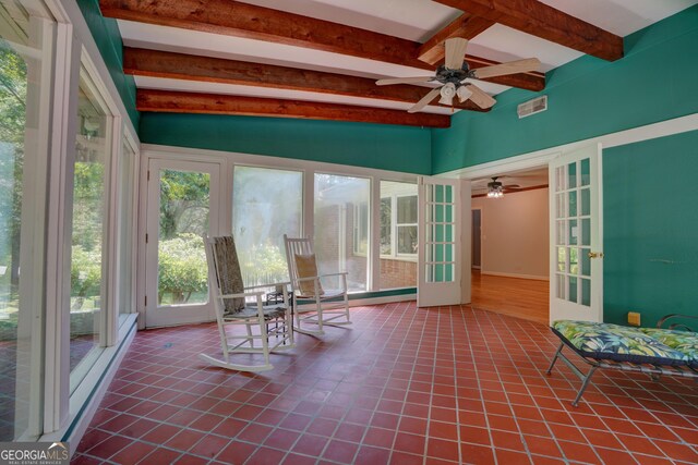 5 Hillcroft Dr NE, Rome, GA 30161 - sunroom with french doors, beam ceiling, and tile patterned floors