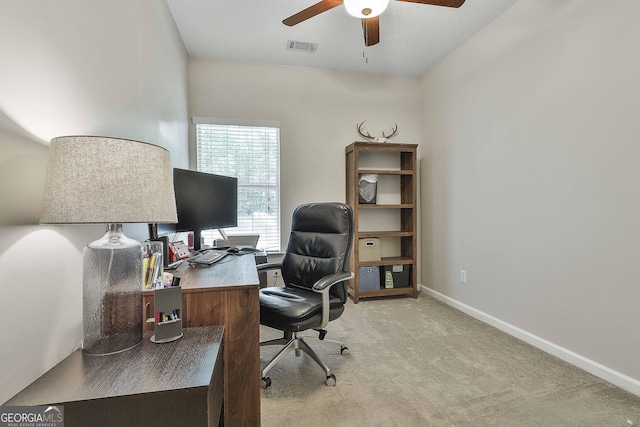 508 Las Brasis Ct, Peachtree City, GA 30269 - home office with a ceiling fan, carpet, and baseboards
