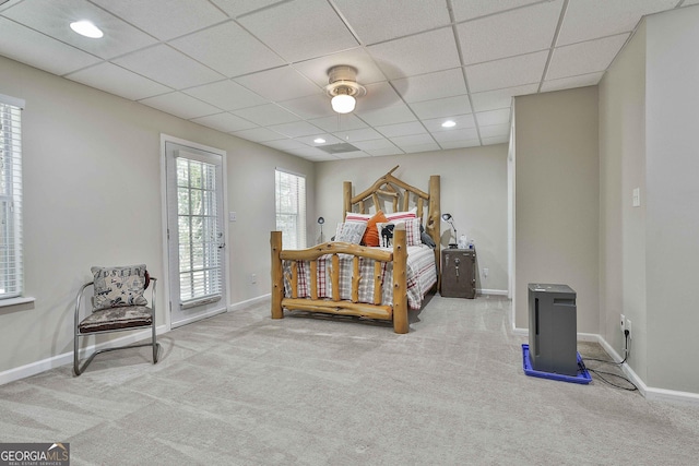 508 Las Brasis Ct, Peachtree City, GA 30269 - carpeted bedroom featuring access to outside, a drop ceiling, baseboards, and recessed lighting