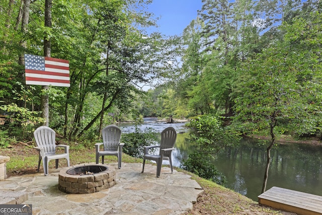 155 Bear Paw Ct, Clarkesville, GA 30523 - view of patio featuring an outdoor fire pit and a water view
