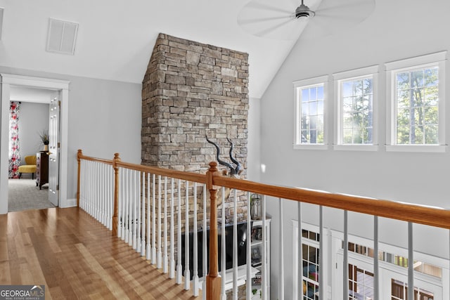 155 Bear Paw Ct, Clarkesville, GA 30523 - hall featuring lofted ceiling and wood finished floors