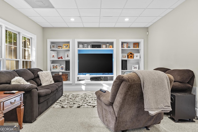 155 Bear Paw Ct, Clarkesville, GA 30523 - living area featuring carpet floors, built in shelves, and a drop ceiling